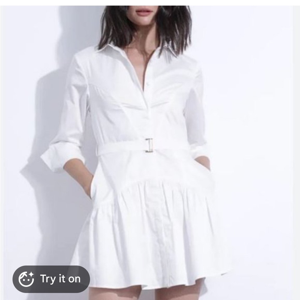 Karina Grimaldi White Shirt Dress with Belt